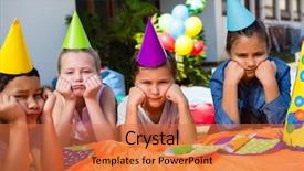  Presentation with children birthday - Colorful theme enhanced with sitting at table during birthday backdrop and a coral colored foreground