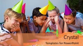  Presentation with children birthday - Audience pleasing PPT layouts consisting of sitting at table during birthday backdrop and a coral colored foreground