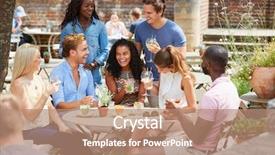  Presentation with beer garden friends in tracht - Theme having sitting at table in pub background and a coral colored foreground