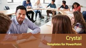  Presentation with high school - Beautiful slides featuring sitting at table teaching math backdrop and a tawny brown colored foreground