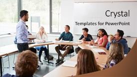  Presentation with high school - Colorful PPT layouts enhanced with sitting at table teaching math backdrop and a light gray colored foreground