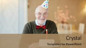  Presentation with happy birthday cake - Slides enhanced with sitting at table with birthday background and a coral colored foreground