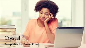  Presentation with technology and education - Amazing theme having sitting at table with laptop backdrop and a coral colored foreground