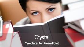  Presentation with knowledge - Slides having sitting at the desk student looks out over the book knowledge concept background and a dark gray colored foreground