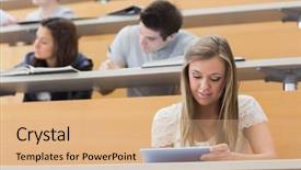  Presentation with lecture hall - Audience pleasing theme consisting of sitting at the lecture hall backdrop and a coral colored foreground