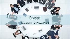  Presentation with round table - PPT layouts consisting of sitting at the round table background and a light blue colored foreground