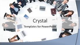  Presentation with project manager - Presentation theme featuring sitting at the round table background and a white colored foreground