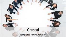  Presentation with round table - Theme featuring group of business people sitting at the round table the business concept background and a white colored foreground