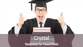  Presentation with student - PPT theme featuring sitting behind pile of book background and a  colored foreground