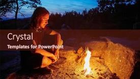  Presentation with camp - Slide deck featuring sitting-by-camp-fire-burning background and a tawny brown colored foreground