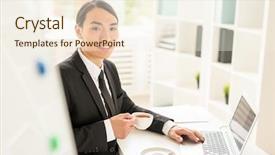  Presentation with tea cup - PPT theme consisting of sitting by desk and making background and a  colored foreground