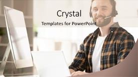  Presentation with front desk - Presentation theme featuring sitting by desk in front background and a  colored foreground