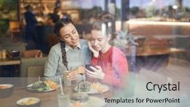  Presentation with wireless charging mobiles smartphone - Presentation having sitting by table in cafe background and a light gray colored foreground