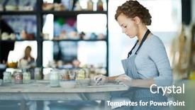  Presentation with creative - PPT layouts having sitting by table in clay background and a seafoam green colored foreground