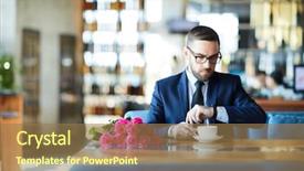  Presentation with coffee - Theme featuring sitting by table in restaurant background and a coral colored foreground