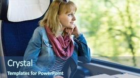  Presentation with bus train - PPT theme consisting of sitting by train or bus background and a ocean colored foreground