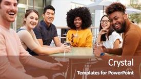  Presentation with millennial - Audience pleasing PPT layouts consisting of sitting drinking outside a cafe backdrop and a tawny brown colored foreground