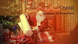  Presentation with santa claus holding scroll paper - Beautiful presentation featuring sitting in a comfortable chair backdrop and a gold colored foreground