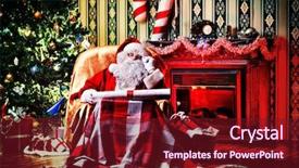  Presentation with santa claus holding scroll paper - Theme with sitting in a comfortable chair background and a  colored foreground