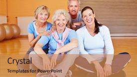  Presentation with senior citizen - Beautiful presentation theme featuring sitting in a fitness center backdrop and a  colored foreground