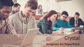  Presentation with lecture hall - Audience pleasing PPT theme consisting of sitting in a lecture hall backdrop and a coral colored foreground