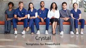  Presentation with healthcare workers - Beautiful theme featuring sitting in a modern hospital backdrop and a  colored foreground