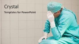  Presentation with operating room - Slides having medical surgery - thoughtful surgeon sitting background and a soft green colored foreground