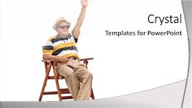  Presentation with hand saving someone - Slides enhanced with sitting in a wooden chair background and a white colored foreground