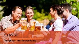  Presentation with beer garden - Audience pleasing PPT theme consisting of sitting in bavarian beer garden backdrop and a red colored foreground