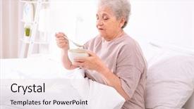  Presentation with health organization - Cool new PPT theme with health care organization - elderly woman sitting in bed backdrop and a  colored foreground