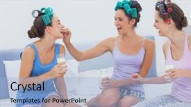  Presentation with share friends - Presentation theme with sitting in bed having milk background and a light blue colored foreground