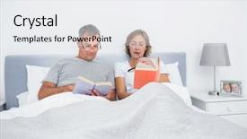  Presentation with good morning couple bed - Slide set consisting of sitting in bed reading book background and a white colored foreground