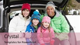  Presentation with memory book family album - Slides featuring sitting in boot of car background and a coral colored foreground