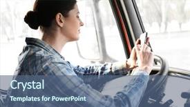  Presentation with truck driver - Colorful presentation theme enhanced with sitting in cabin of big backdrop and a ocean colored foreground