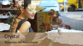  Presentation with restaurant menu bistro cafe - Colorful slide deck enhanced with sitting in cafe drinking coffee backdrop and a  colored foreground