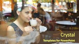  Presentation with lactation young woman breastfeeding - Cool new PPT layouts with sitting in cafe drinking coffee backdrop and a  colored foreground