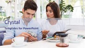  Presentation with couple - Cool new presentation with sitting in cafe holding check backdrop and a  colored foreground