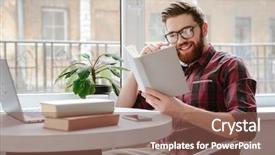  Presentation with memory book family photo album - Beautiful presentation design featuring sitting in cafe while reading backdrop and a violet colored foreground