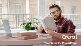  Presentation with kids reading books - Beautiful presentation theme featuring sitting in cafe while reading backdrop and a violet colored foreground