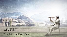  Presentation with hat - Colorful slide set enhanced with sitting in chair and looking backdrop and a light gray colored foreground