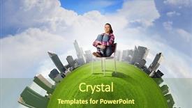  Presentation with green planet - Colorful slides enhanced with sitting in chair on green backdrop and a tawny brown colored foreground