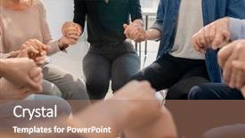  Presentation with psychotherapy - Slide deck having sitting in circle during psychotherapy background and a coral colored foreground