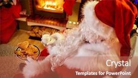  Presentation with santa claus holding scroll paper - PPT theme featuring sitting in comfortable rocking chair background and a  colored foreground