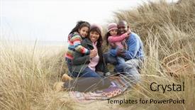  Presentation with beach ball sand dunes - PPT theme featuring sitting in dunes enjoying picnic background and a  colored foreground
