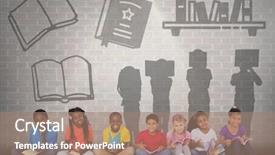  Presentation with children silhouette - Amazing PPT layouts having sitting in front of book backdrop and a coral colored foreground