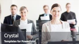  Presentation with professional - Theme having sitting in hall on convention background and a dark gray colored foreground
