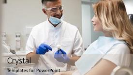  Presentation with medical imaging center mri - PPT theme featuring sitting in medical dentist center background and a  colored foreground