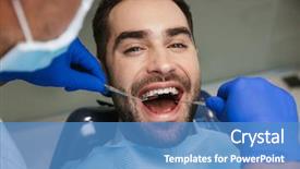  Presentation with happy image - Cool new slide deck with sitting in medical dentist center backdrop and a  colored foreground