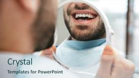  Presentation with happy image - Beautiful PPT theme featuring sitting in medical dentist center backdrop and a sky blue colored foreground