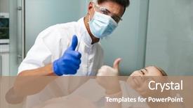  Presentation with medical dermatology child - Presentation design featuring sitting in medical dentist center background and a coral colored foreground